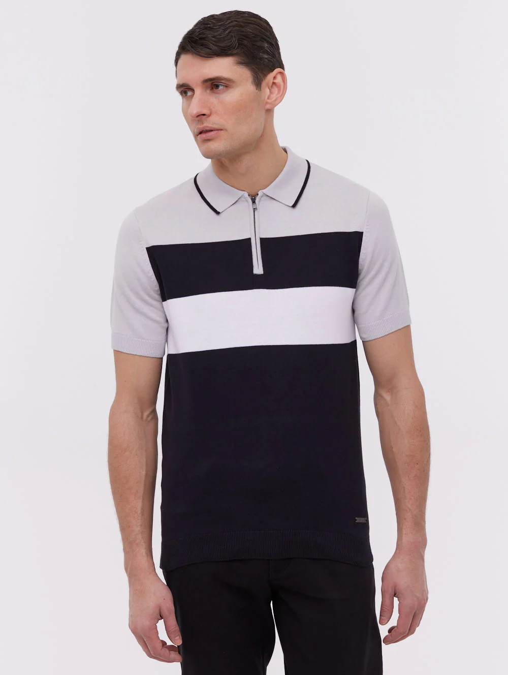 Aspinn Block Stripe Polo Shirt - Black