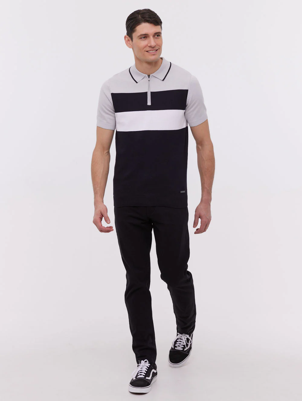 Aspinn Block Stripe Polo Shirt - Black - Image 2