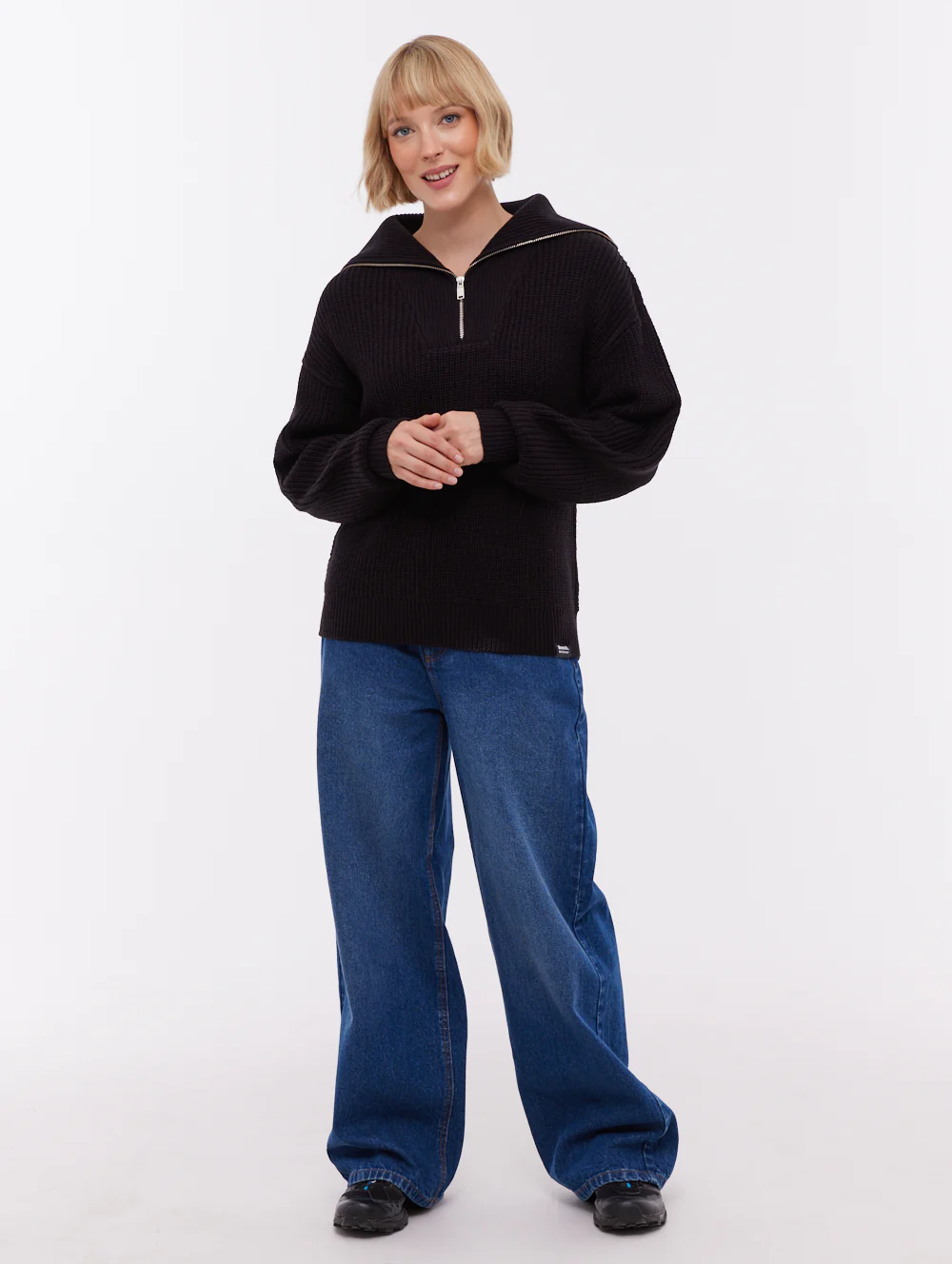 Audreena Zippered Funnel Sweater - Black - Image 2