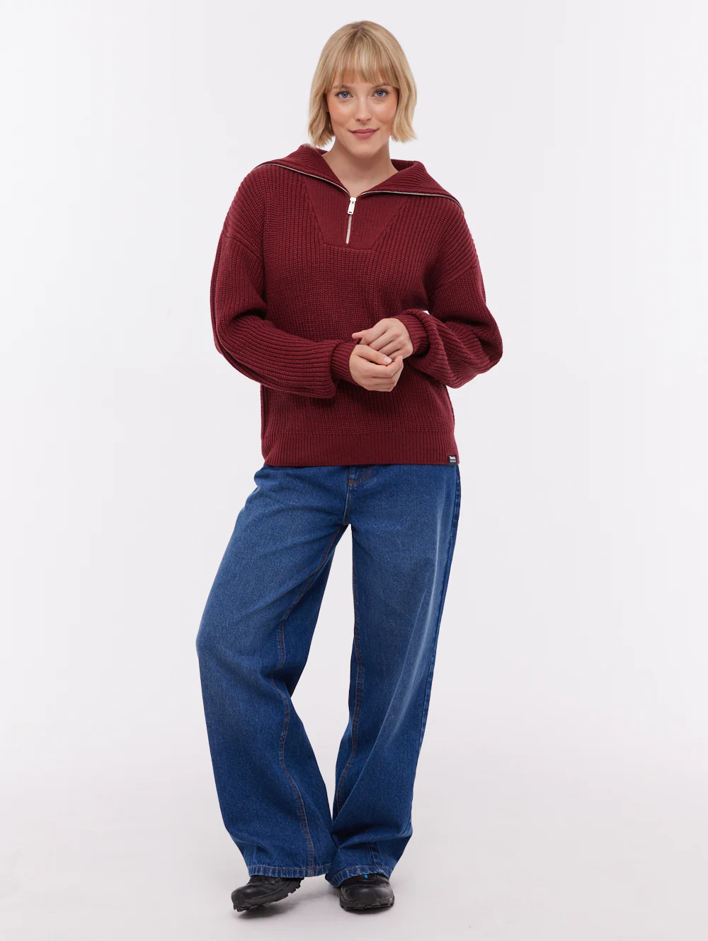 Audreena Zippered Funnel Sweater - Red - Image 2