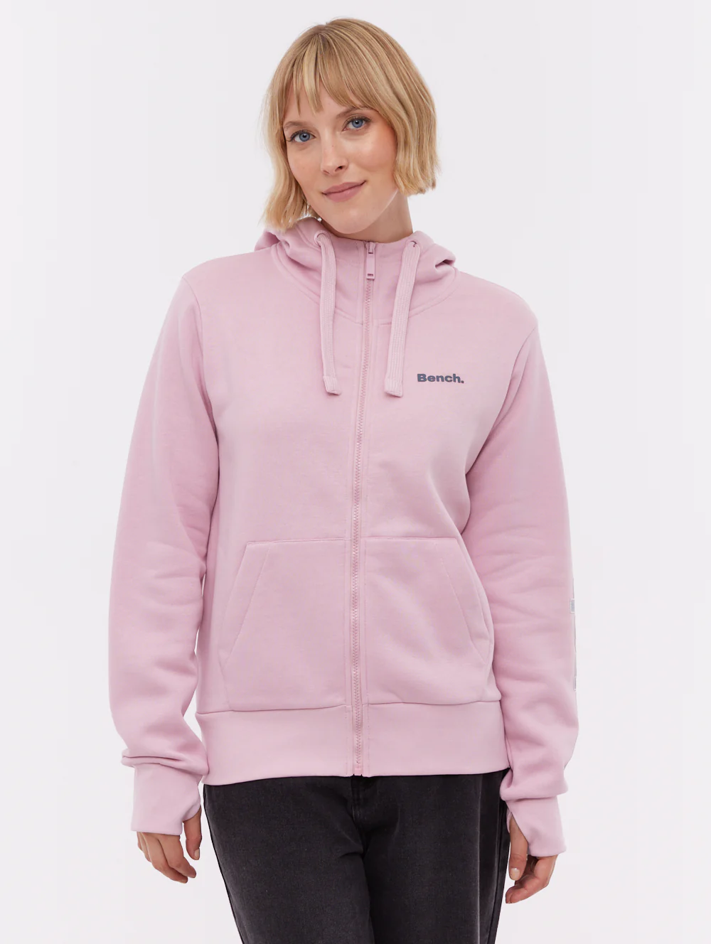 Darcine Zip-Up Hoodie with Sleeve Logo - Pink