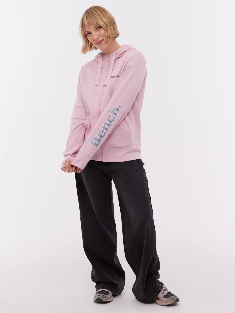 Darcine Zip-Up Hoodie with Sleeve Logo - Pink - Image 2