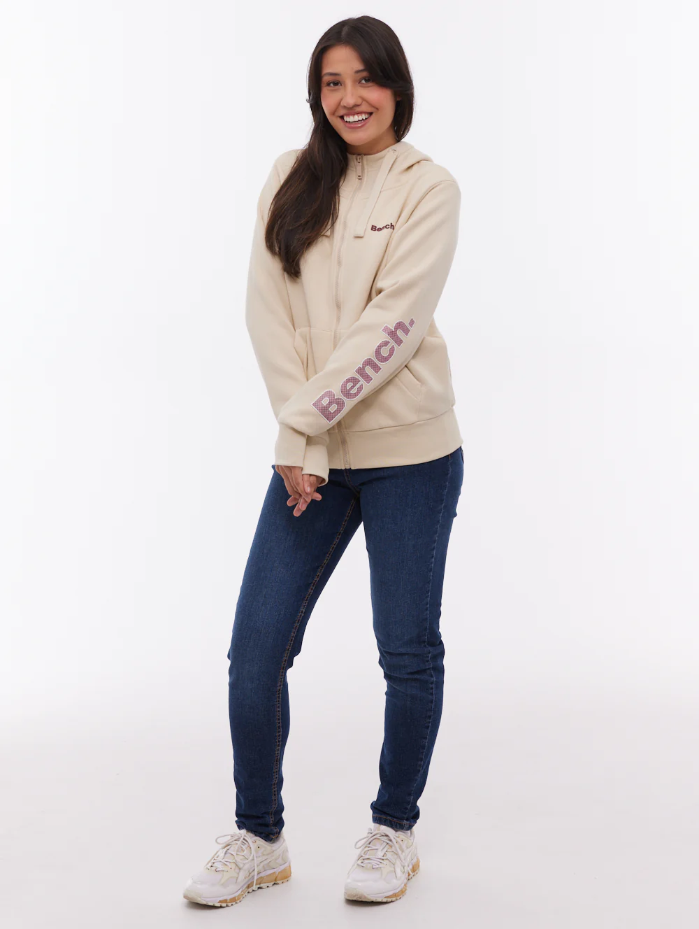 Darcine Zip-Up Hoodie with Sleeve Logo - White - Image 2