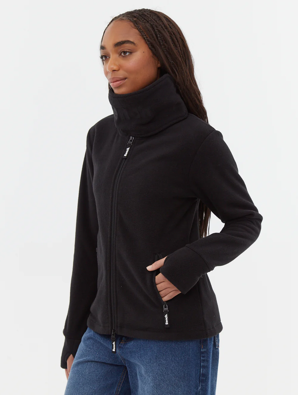 Funnel Microfleece Wrap Neck Zip-Up - Black - Image 4