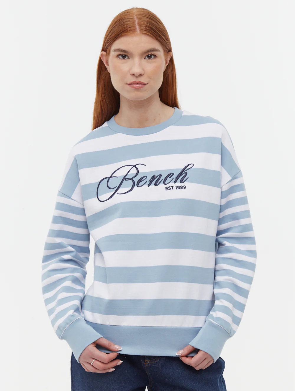Hanneli Striped Crew Neck Sweatshirt - Blue