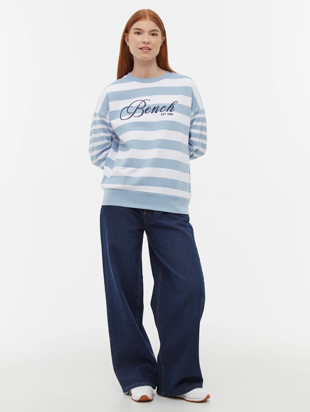 Hanneli Striped Crew Neck Sweatshirt - Blue - Image 2