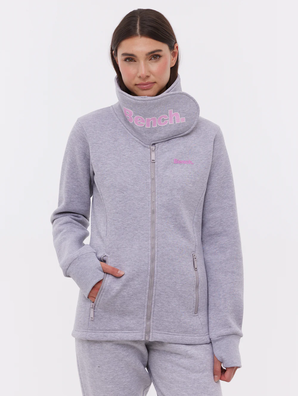 Haylo Wrap Neck Zip-Up - Grey