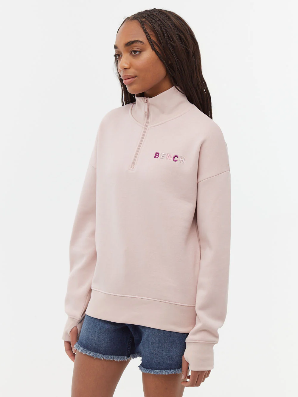 Huntley Quarter Zip Funnel Neck Sweatshirt - Pink - Image 4