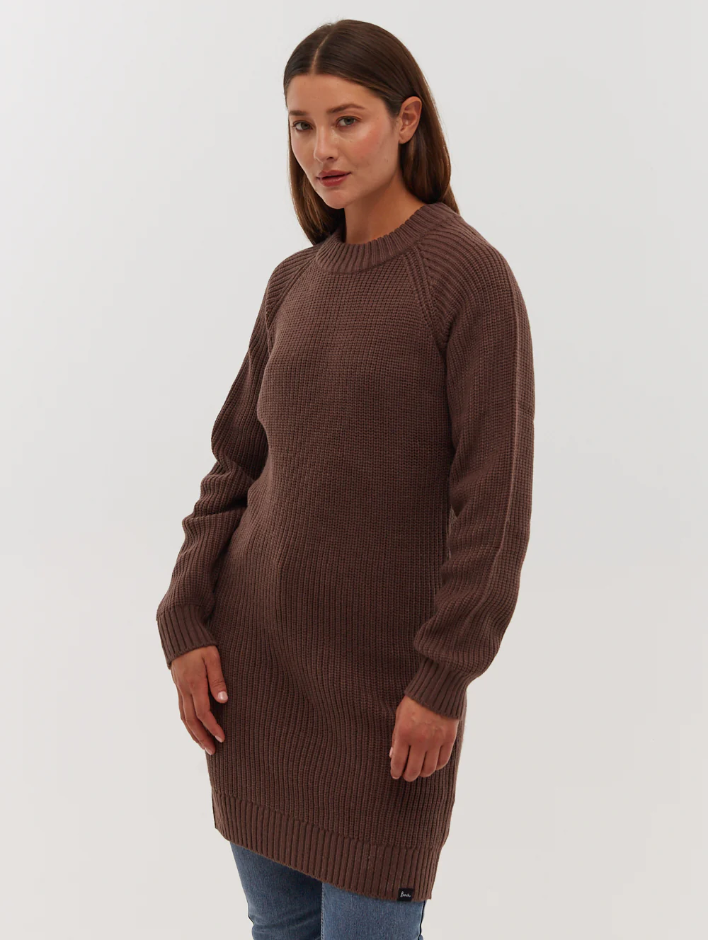 Karlie Rib Knit Sweater Dress - Brown - Image 3