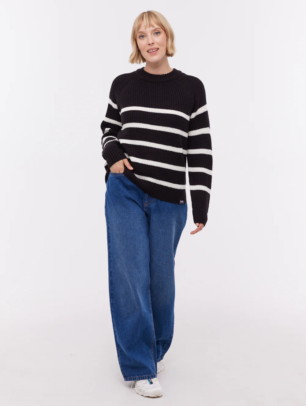 Lourine Striped Crew Neck Sweater - Black - Image 2