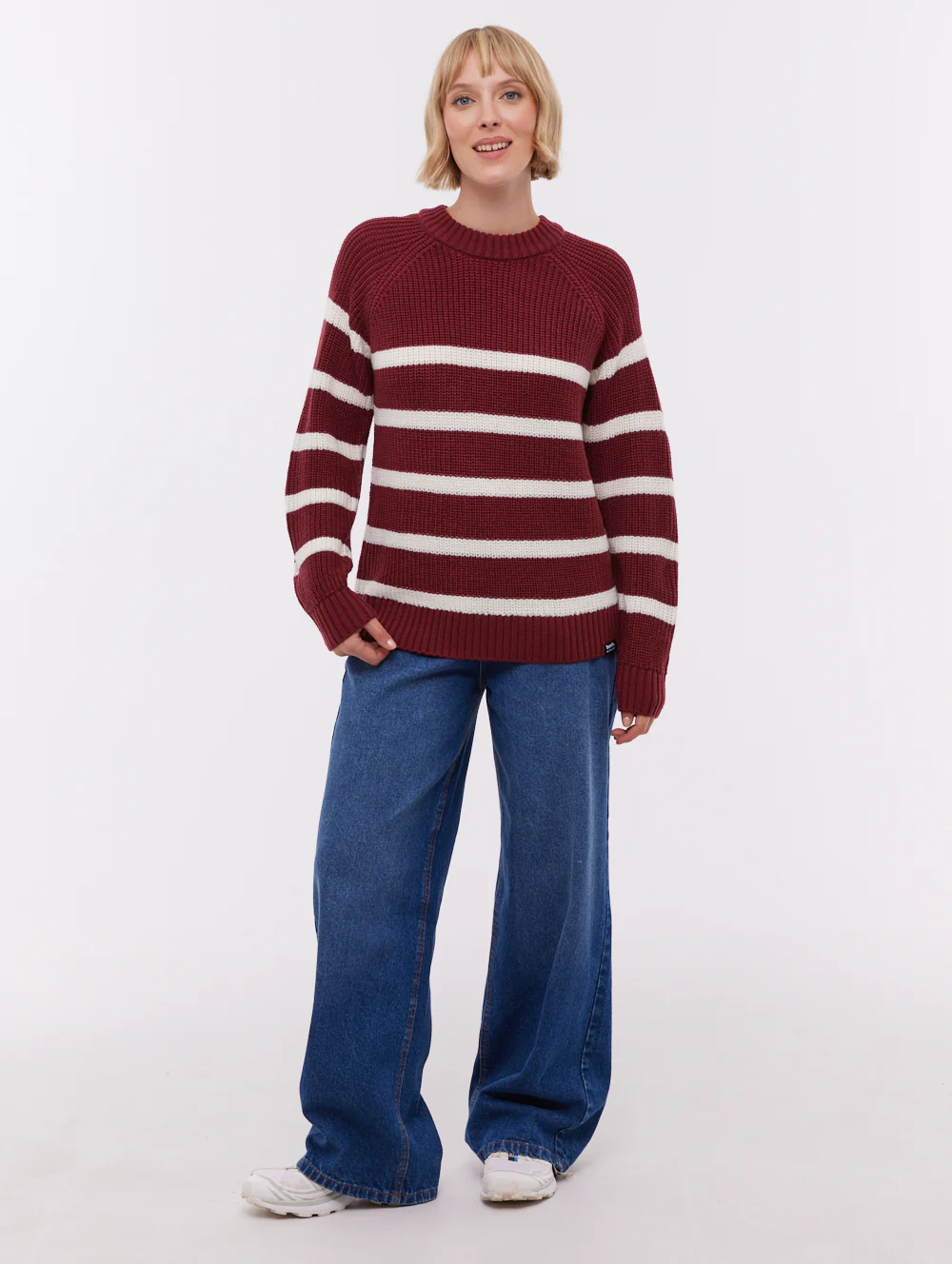 Lourine Striped Crew Neck Sweater - Red - Image 2