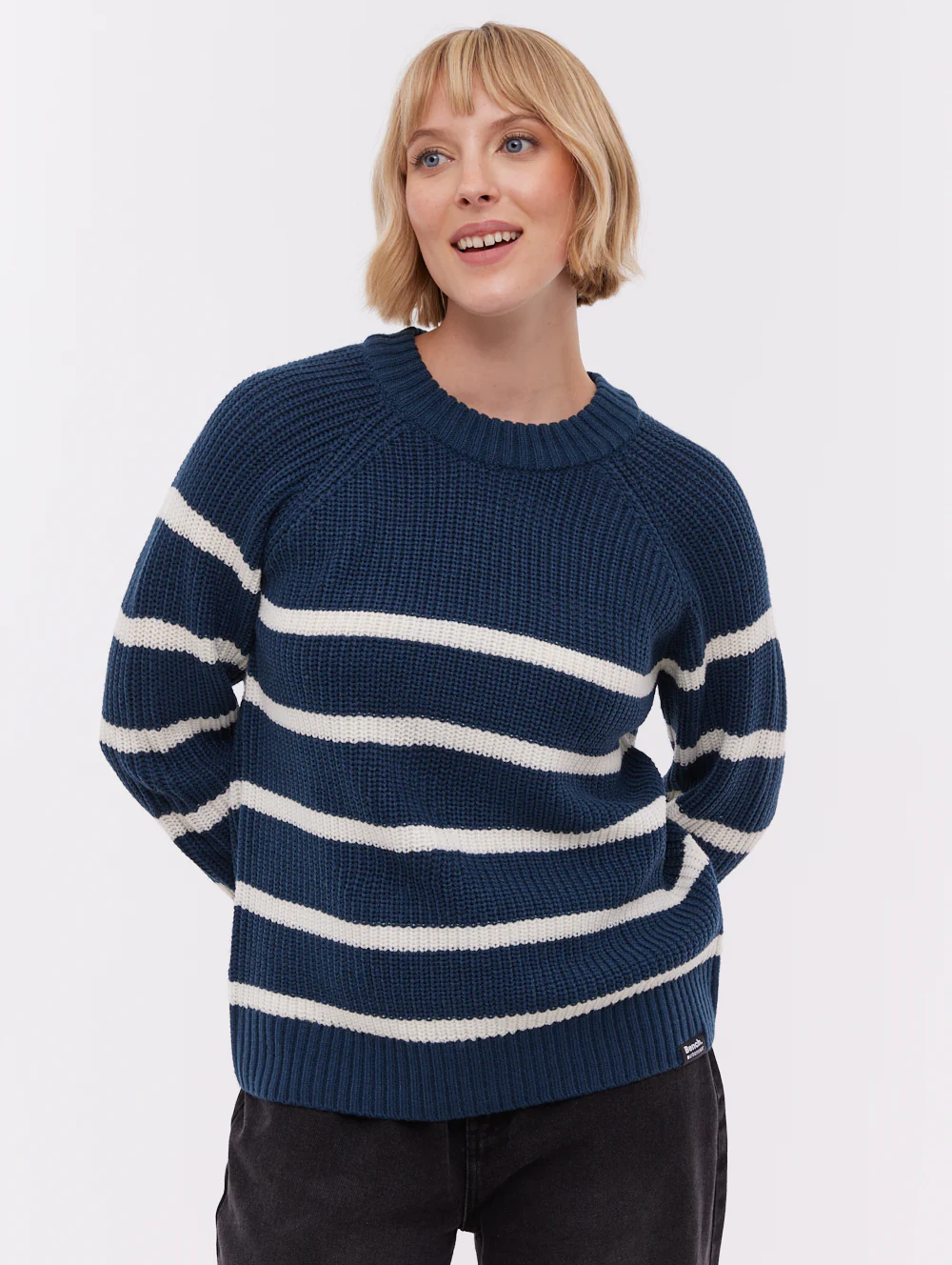 Lourine Striped Crew Neck Sweater - Blue