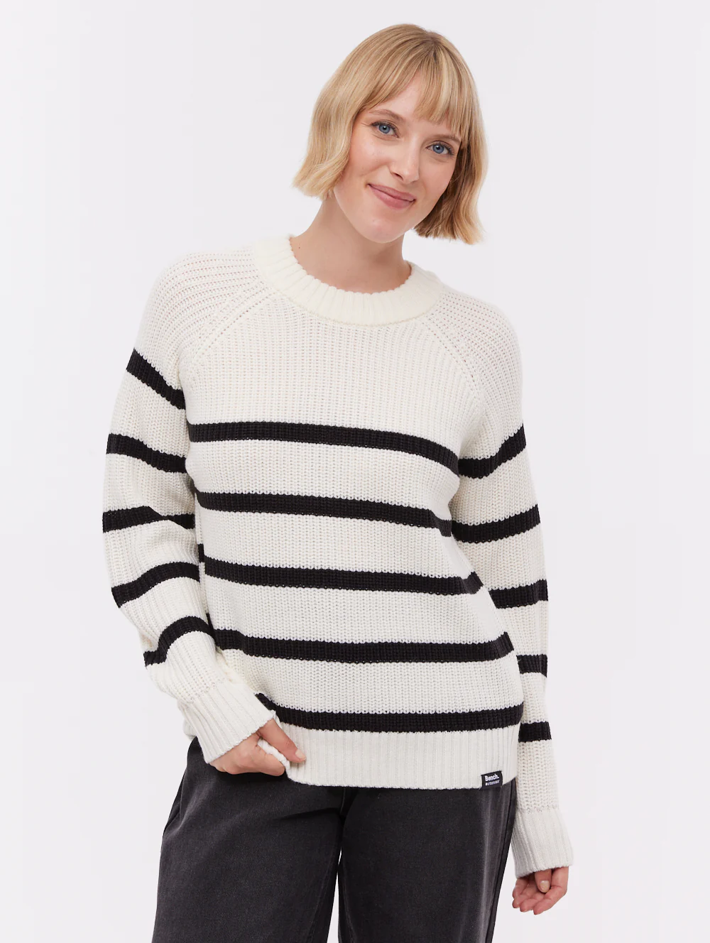 Lourine Striped Crew Neck Sweater - White