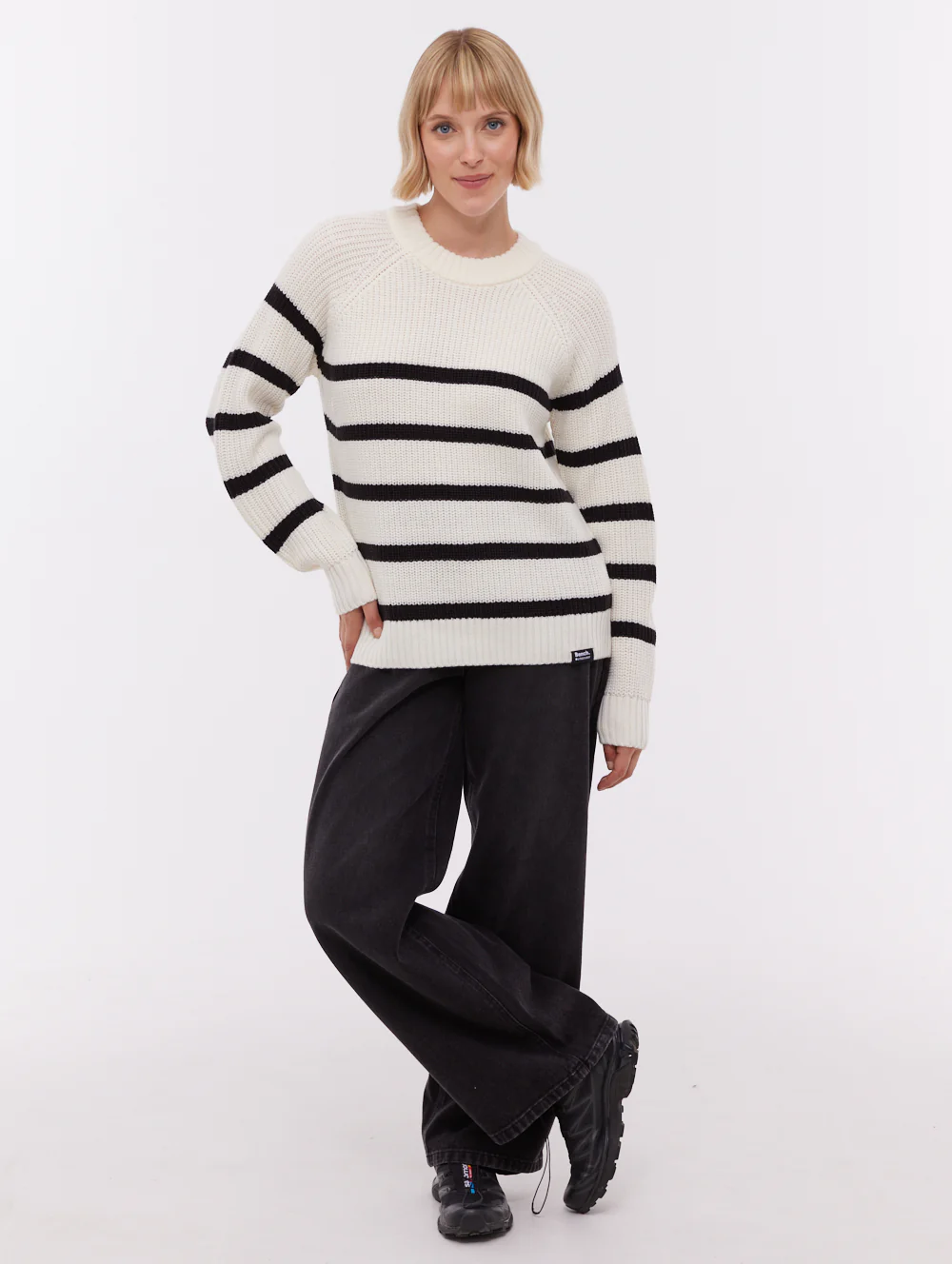 Lourine Striped Crew Neck Sweater - White - Image 2