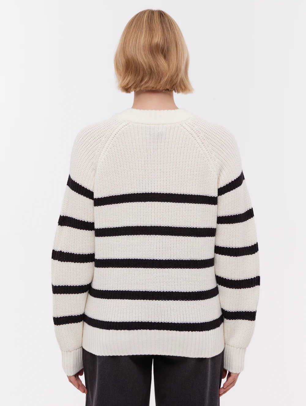 Lourine Striped Crew Neck Sweater - White - Image 3