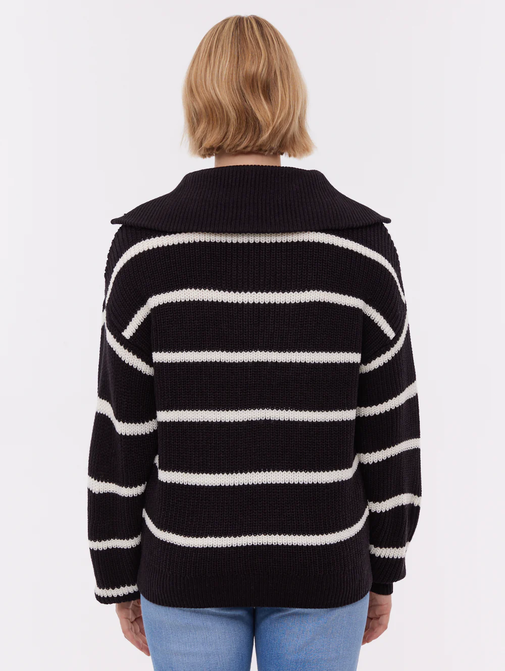 Margita Striped Zippered Funnel Sweater - Black - Image 3