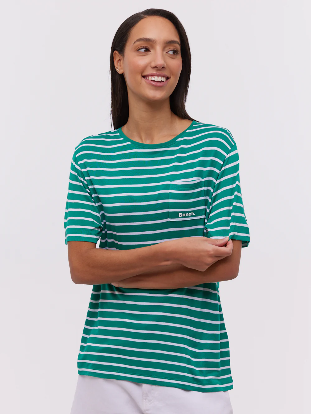 Nouria Striped Pocket T-Shirt - Green