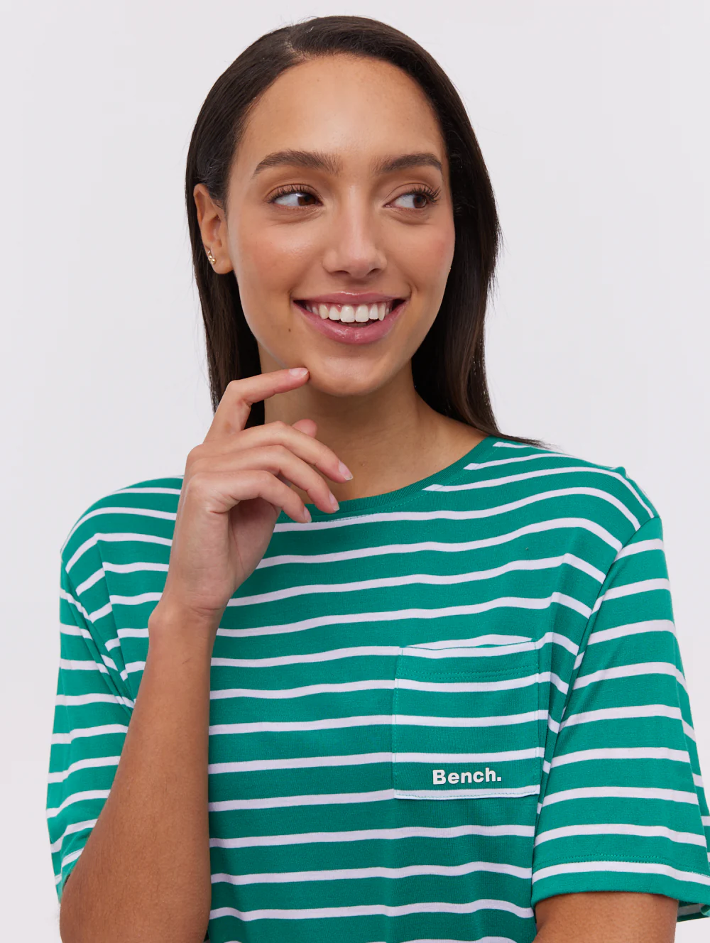 Nouria Striped Pocket T-Shirt - Green - Image 3