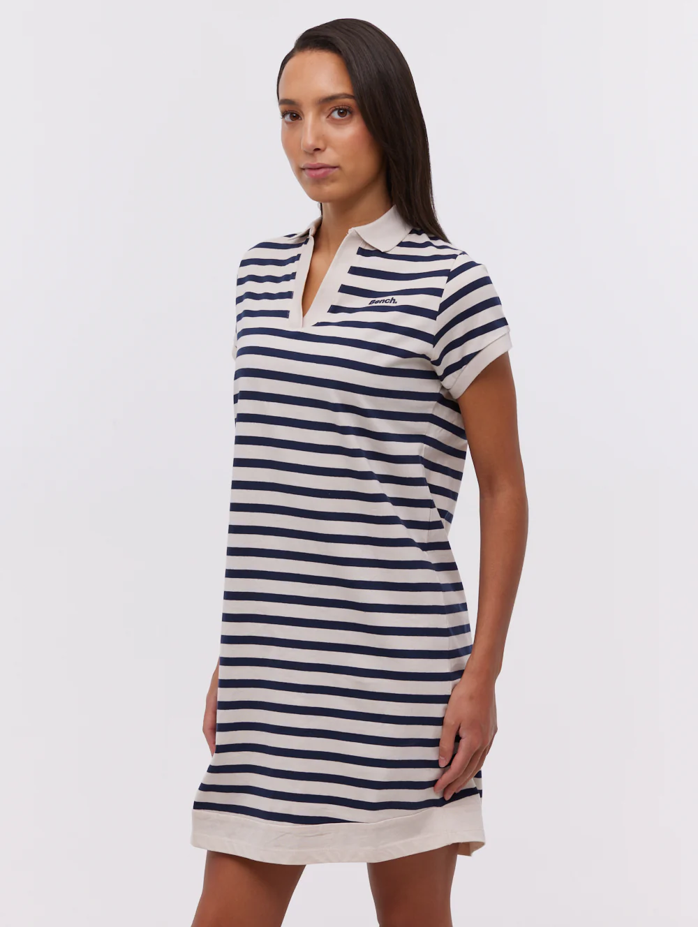 Orenda Stripe Polo Dress - White - Image 4