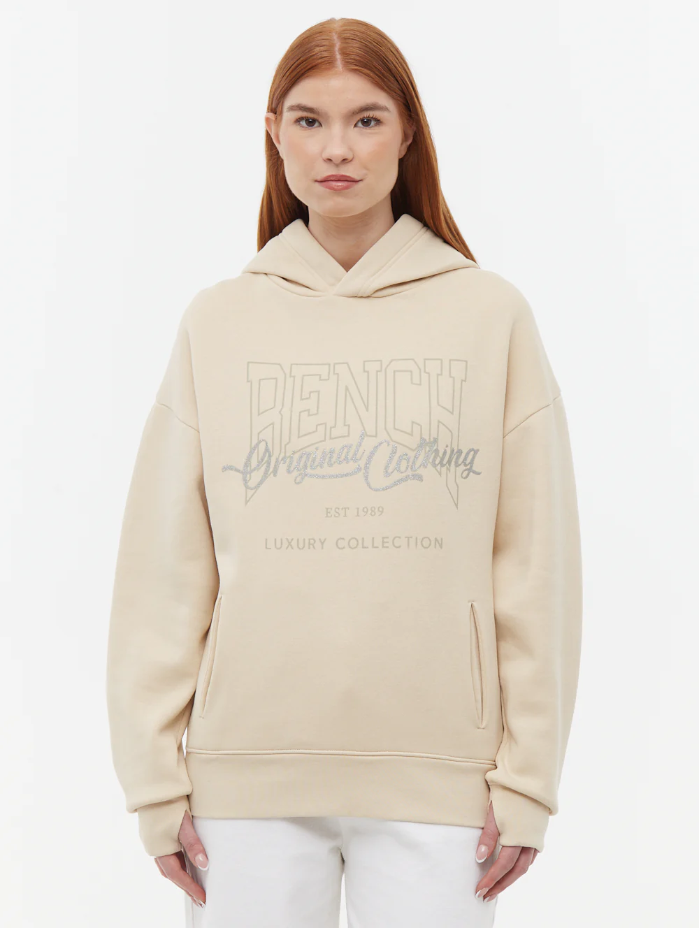 Theda Athletic Logo Oversize Hoodie - Beige