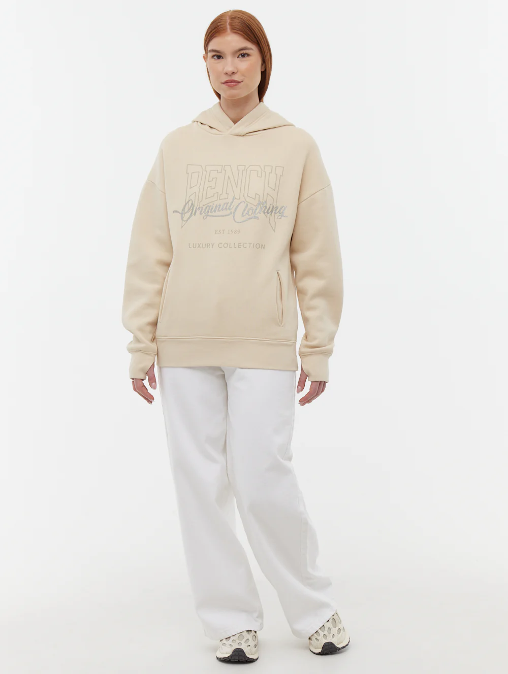 Theda Athletic Logo Oversize Hoodie - Beige - Image 2