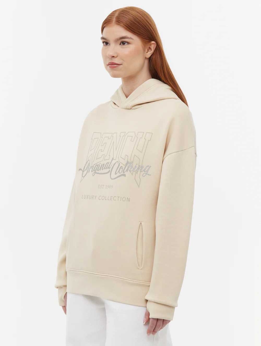 Theda Athletic Logo Oversize Hoodie - Beige - Image 4